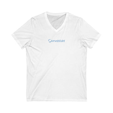 Saturday T Shirt - Women Unisex Jersey Short Sleeve V-Neck Tee, Casual V-Neck Tee, Comfortable Graphic Shirt, Everyday Unisex Top,