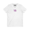 Minnesota Female V-Neck Tee - Female Number 18 Football White and Purple Shirt Printify