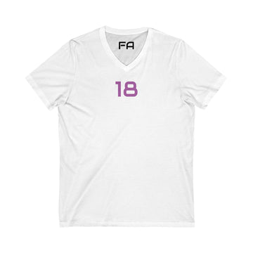 Minnesota Female V-Neck Tee - Female Number 18 Football White and Purple Shirt Printify