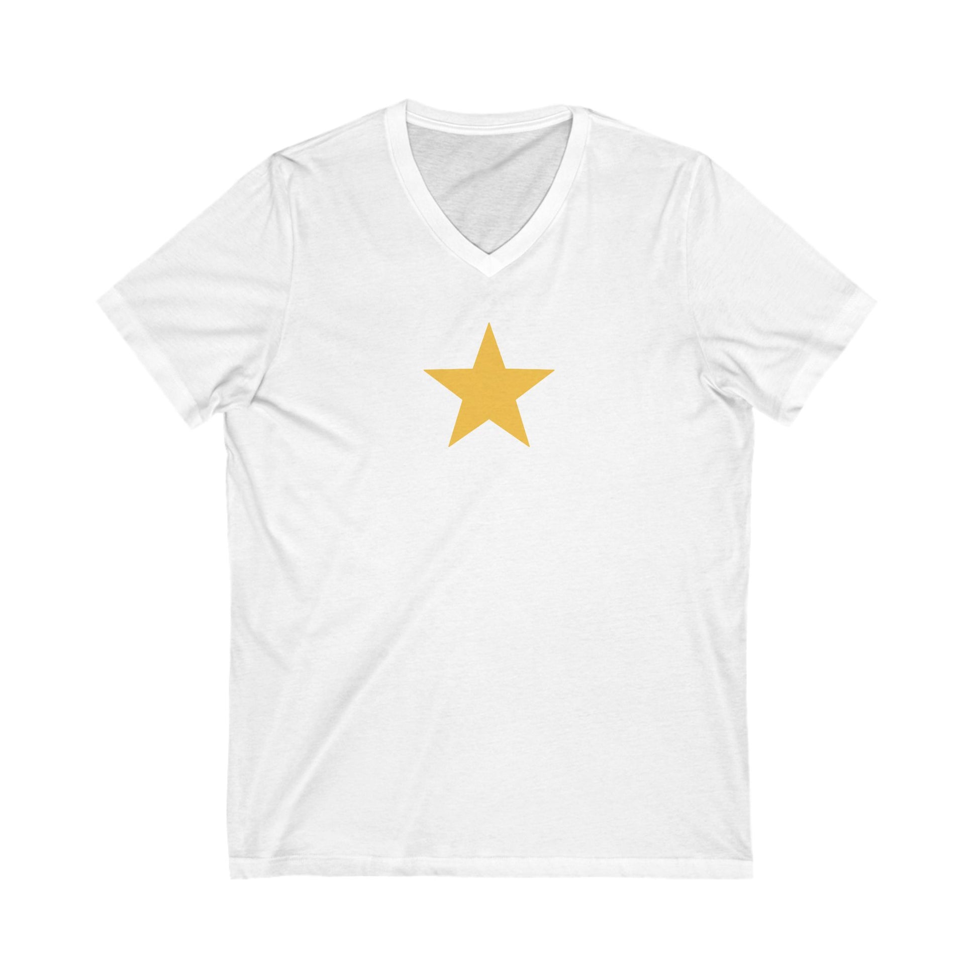 Star V-Neck Tee - White and Gold Be a Star Tshirt Printify