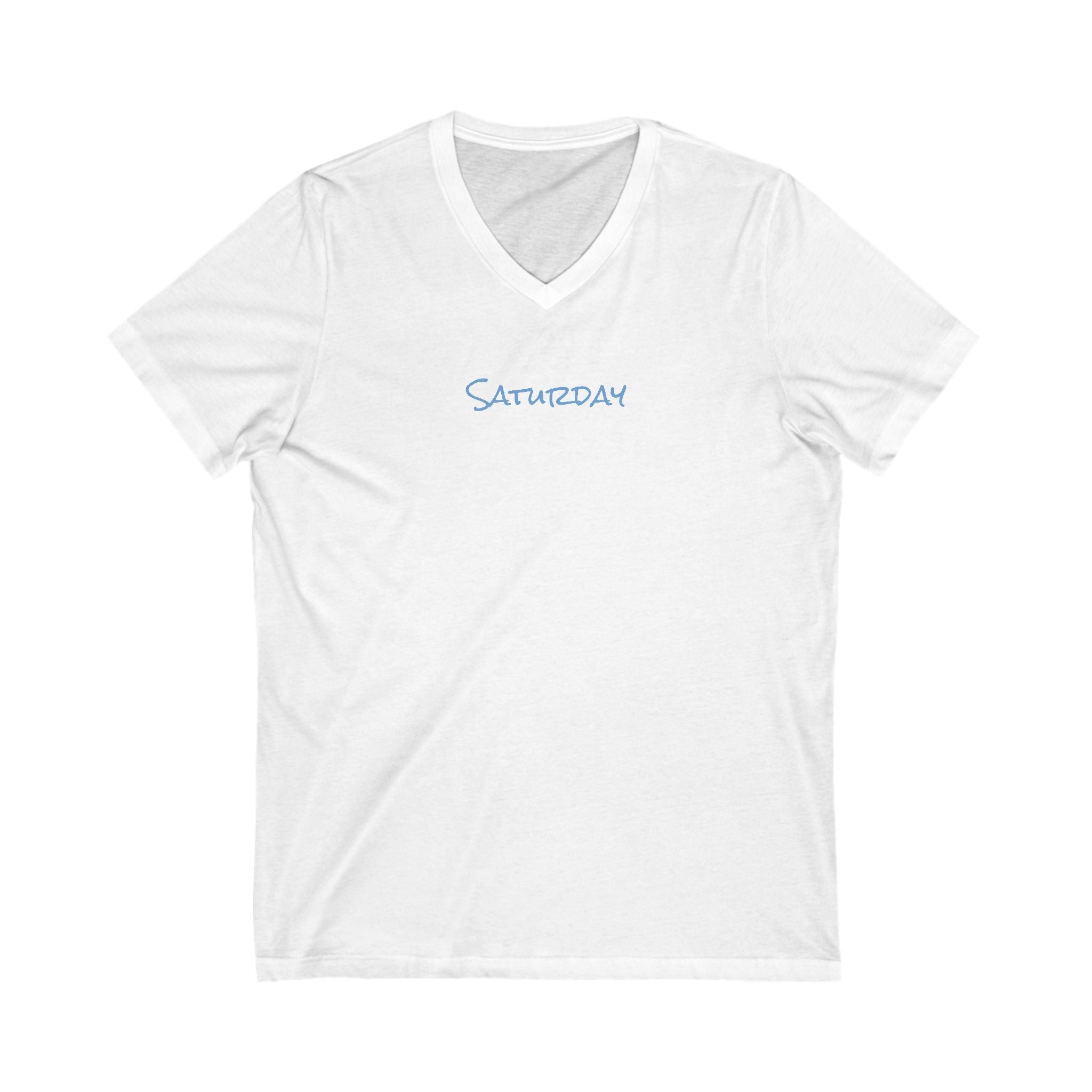 Saturday T Shirt -  Women Unisex Jersey Short Sleeve V-Neck Tee, Casual V-Neck Tee, Comfortable Graphic Shirt, Everyday Unisex Top,