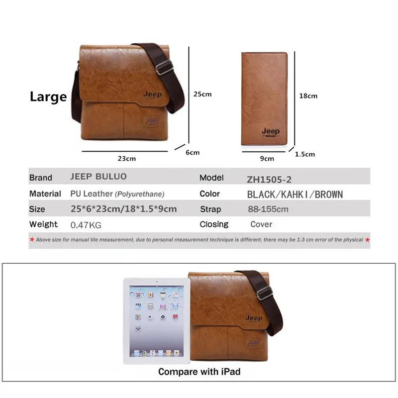 JEEP BULUO Man's Bag 2PC/Set Men Leather Messenger Shoulder Bags Business Crossbody Casual Bags Famous Brand Male Drop Shipping