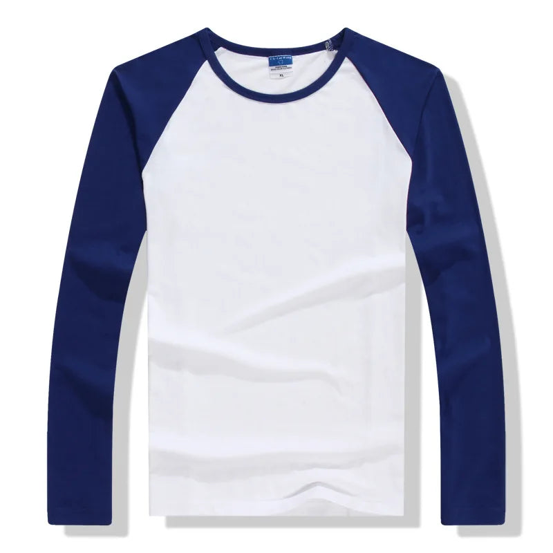 2025 Autumn Winter Long Sleeve T Shirt Men Contrast Color Round Collar Cotton Mens Casual Slim Fit Raglan T-Shirts Tees Tops