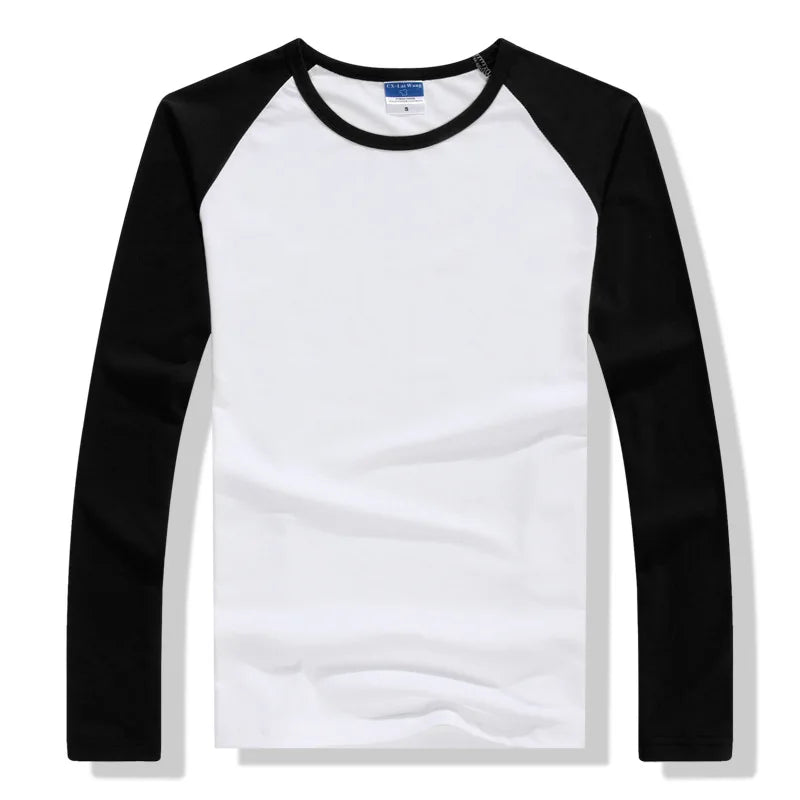 2025 Autumn Winter Long Sleeve T Shirt Men Contrast Color Round Collar Cotton Mens Casual Slim Fit Raglan T-Shirts Tees Tops