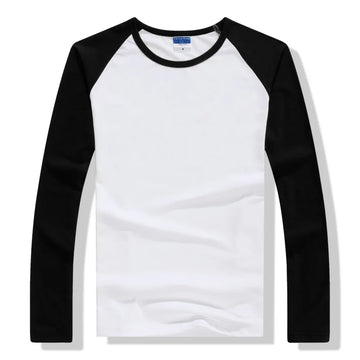 2025 Autumn Winter Long Sleeve T Shirt Men Contrast Color Round Collar Cotton Mens Casual Slim Fit Raglan T-Shirts Tees Tops