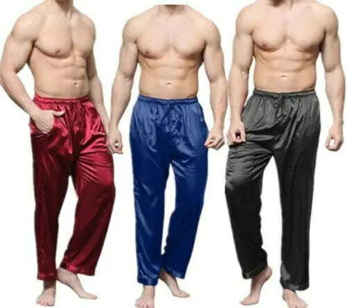 Men's Classic Satin Pajamas Sleepwear Pyjamas Pants Sleep Bottoms Night Wears Sleepwear S-XL