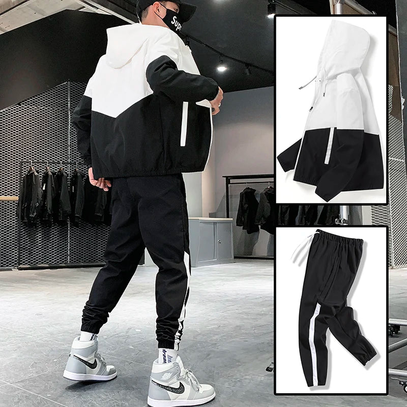 2025 Men Tracksuit Casual Joggers Hooded Sportswear Jackets And Pants 2 Piece Sets Hip Hop Running Sports Suit