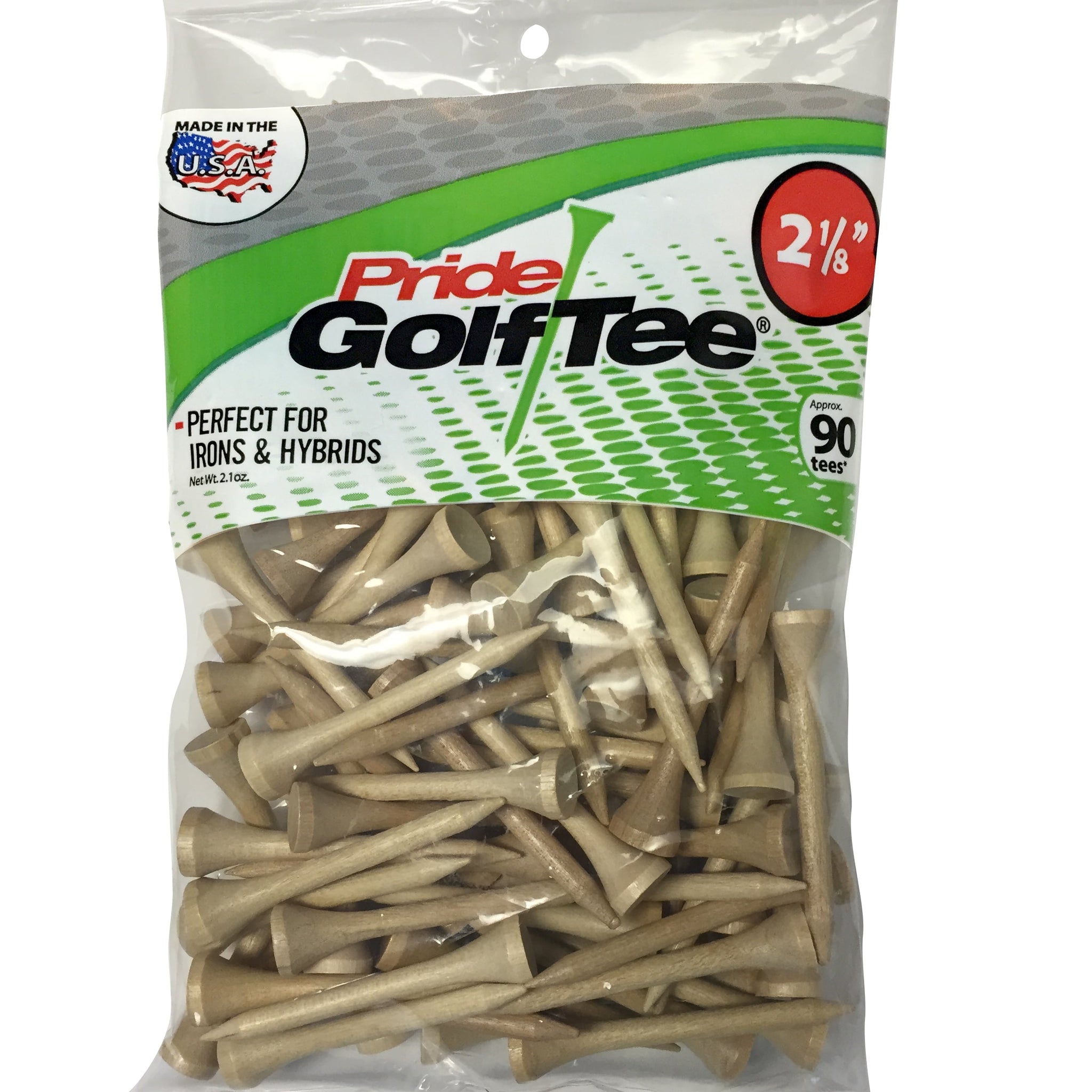 Pride 2.13 Inch, Wood Golf Tees, Natural, 90 Count