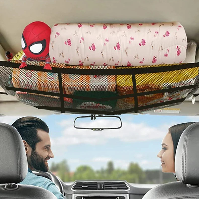 Car Roof Bag Interior Cargo Net Breathable Mesh Bag Auto Stowing Tidying Interior Accessories Car Ceiling Storage Net Pocket