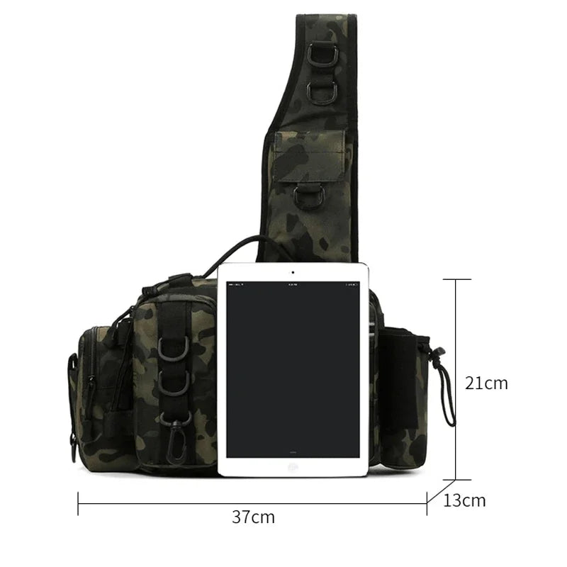 Fishing Tackle Backpack Lure Box Gear Storage Bag Fanny Pack for Men Fly Fishing Backpack with Rod Holder Sling Shoulder Bag