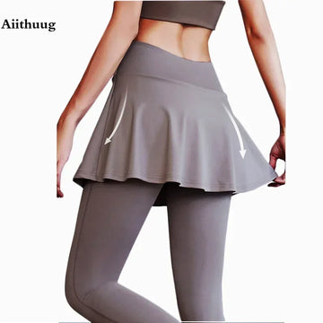 Aiithuug Tennis Skorts Cross-waist Skirted Legging Yoga Legging with Skirts Tennis Leggings Soft Stretchy Tennis Dresses Running