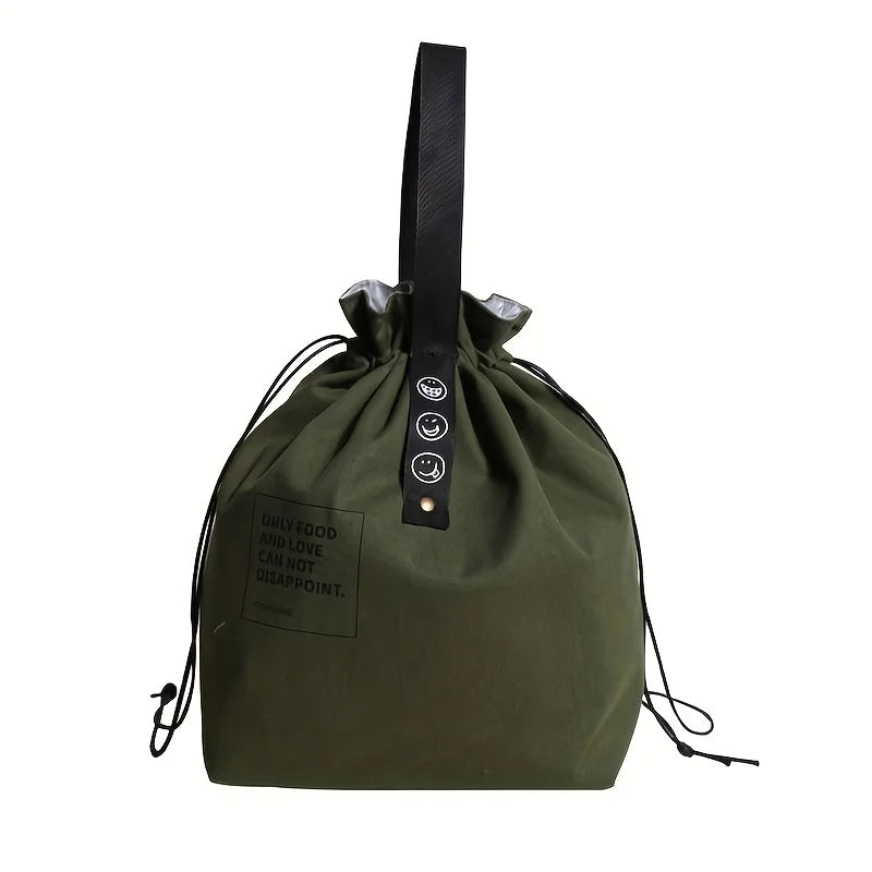 Bunched Bento Bag Alphabet Webbing Insulated Meal Bag Industrial Wind Canvas Portable Lunch Box Bag