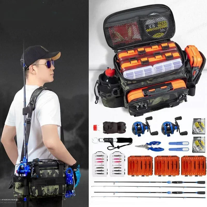 Fishing Lure Bag， Winter Fishing Outdoor Fishing Backpack with Rod Holder Bag，Fishing Tackle Backpack Lure Box Gear Storage Bag