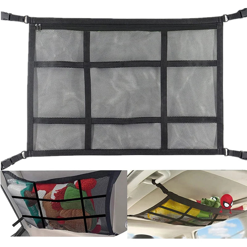 Car Roof Bag Interior Cargo Net Breathable Mesh Bag Auto Stowing Tidying Interior Accessories Car Ceiling Storage Net Pocket