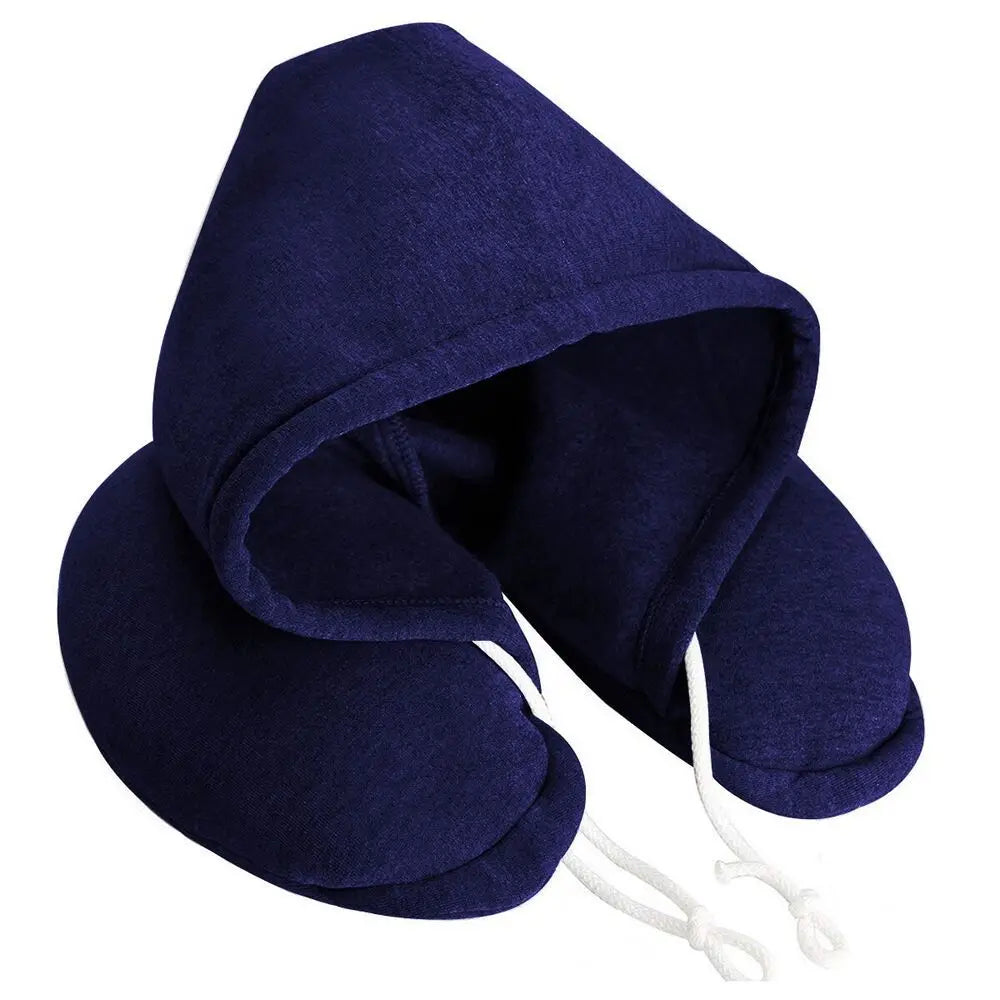 U-Shape Airplane Pillow with Hoodie Soft Comfortable Hooded Neck Travel Pillow