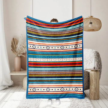 1PC Bohemian stripes pattern printed blanket, suitable for sofas, beds, offices, travel, camping chairs, warm plush blanket