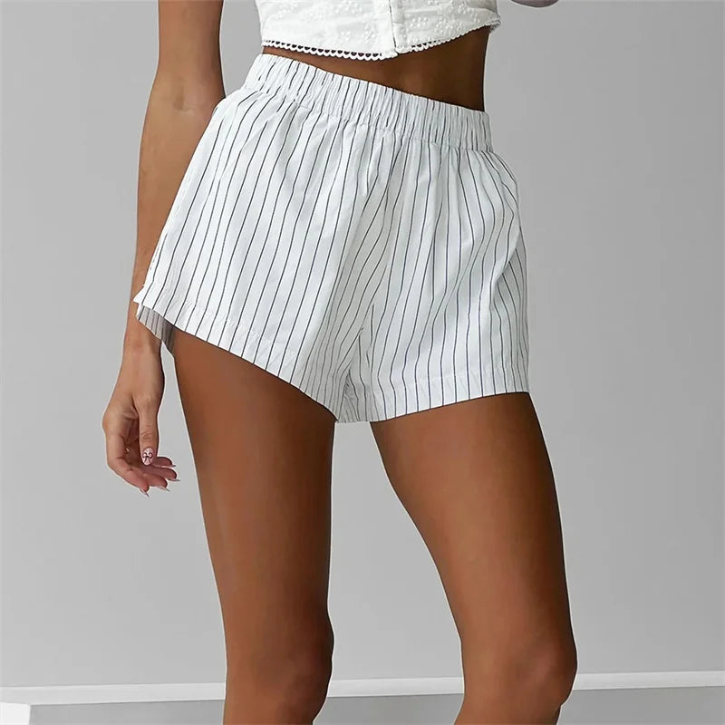 Women Y2k Stripes Boxer Shorts 2024 Summer Hot Pants Elastic Waist Loose Fit Boy Shorts Cute Lounge Sleep Shorts Jogging Bottoms