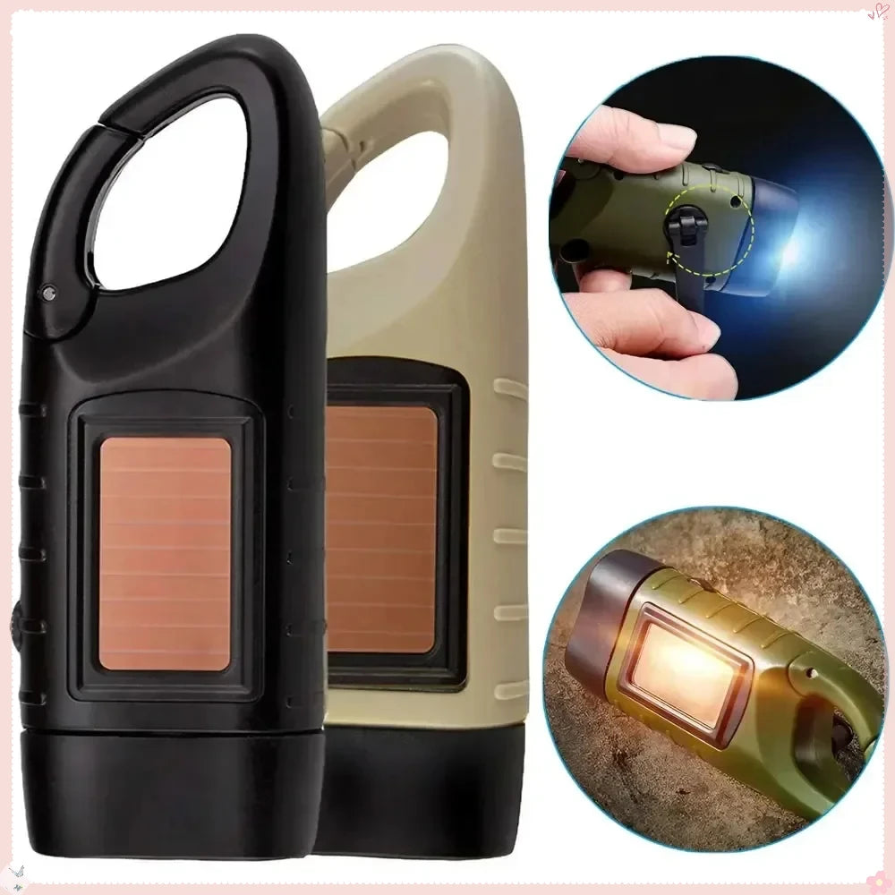 STONEGO Hand-Crank LED Flashlight Solar Powered Emergency Light for Camping, Self Defense and Security Outdoor Adventure