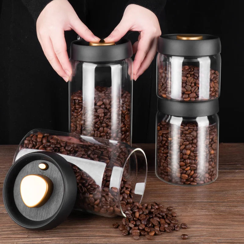 PARACITY Vacuum Sealed Tank Coffee Bean Glass Sealed Jar Household Moisture-proof Air Extraction Airtight Container Coffee Set