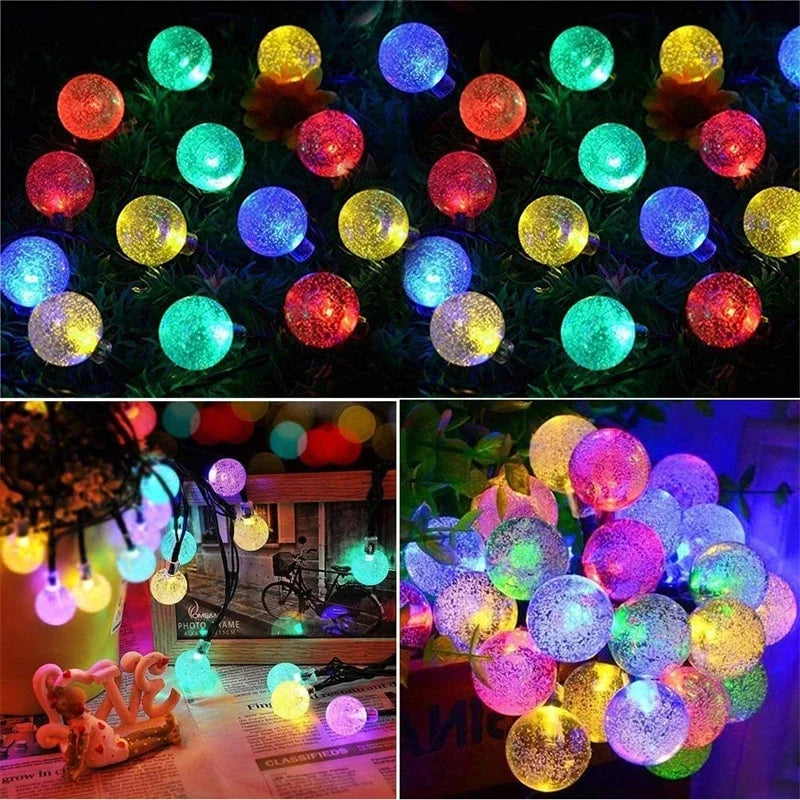 Solar String Lights Outdoor 200 Led Crystal Globe Lights Waterproof Solar Festoon Fairy Light for Garden Christmas Ramadan Decor