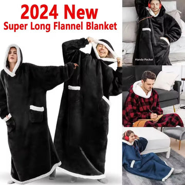 180cm Super Long Flannel Blanket Pyjamas with Sleeves Winter Hoodies Sweatshirt Women Men Pullover Fleece Giant Oversized Outdoo