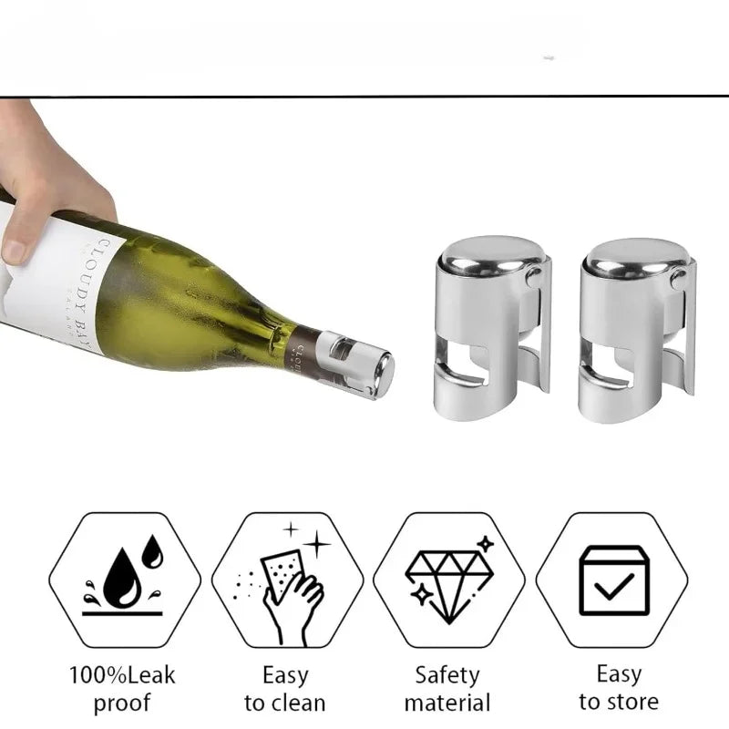 Stainless Steel Wine Bottle Stopper Vacuum Sealing Cork Champagne Wine Bottle Sparkling Stopper Sealing Bottle Cap Bar Tool