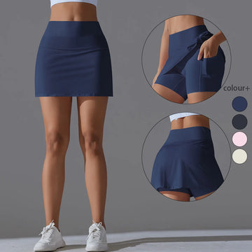 Yoga Skirt Badminton Tennis Skirt High Waist Breathable Sweat Skirt Quick Dry Elasticity Double Layer Yoga Skirt Inside Legging