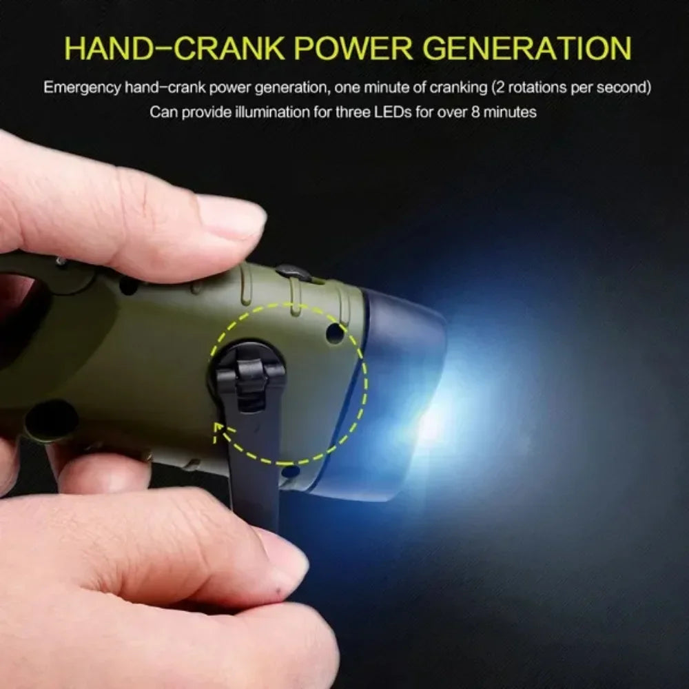 STONEGO Hand-Crank LED Flashlight Solar Powered Emergency Light for Camping, Self Defense and Security Outdoor Adventure