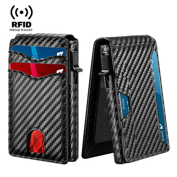 RFID Blocking Men Slim Smart Wallets Magnet Carbon Fiber Credit Card Holder with Front Pocket Minimalist Wallet Cardholder Case