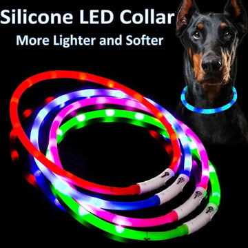 Silicone LED Dog Collar Rechargeable 3 Working Mode More Lighter Softer Max 70cm Night Safety Flashing Glow Collar Anti Lost