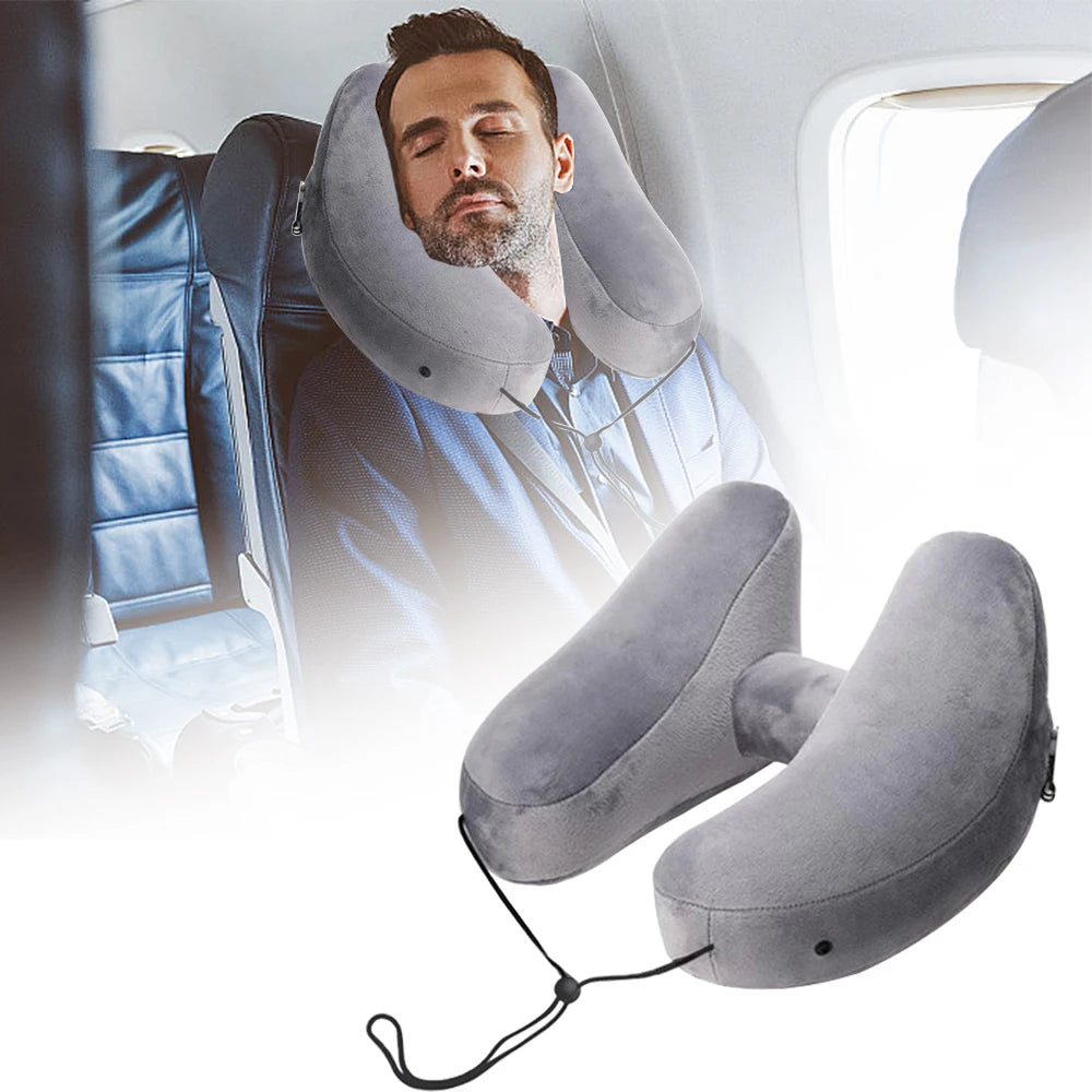 Portable U-Shaped Pillow Travel Neck Pillow Car Neck Rest Cushion Inflatable Neck Pillow With hood H-Shaped Inflatable Pillow