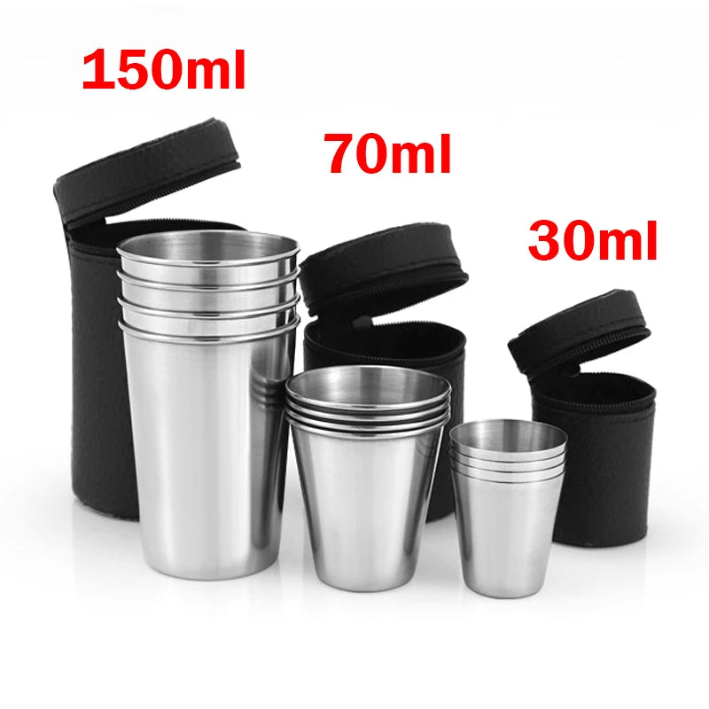 4Pcs/Set Outdoor Stainless Steel Water Cup With Case Hiking Camping Picnic BBQ Beer Cups Coffee Cup Portable Travel Drinkware