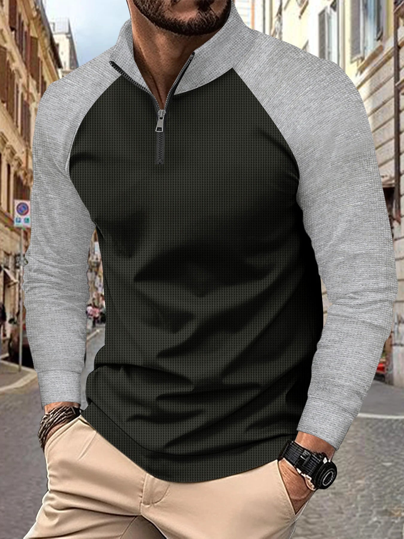 Summer Men's POLO Shirt Long Sleeve Trend New Style Henley Shirt Zipper Breathable splicing Business Fashion Street Stand Collar