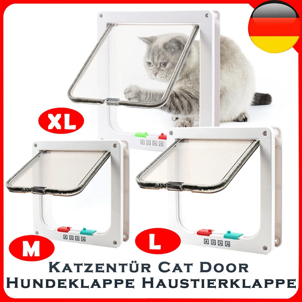 Smart Pet Door 4 Way Lock Security Flap Sliding Door Controllable Switch Cat Puppy Safety Gate Dog Kitten Flap Door Pet Supplies