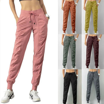 New Sweatpants Fabric Drawstring Running Sport Joggers Women Quick Dry Athletic Gym Fitness with Two Side Pockets Exercise Pants