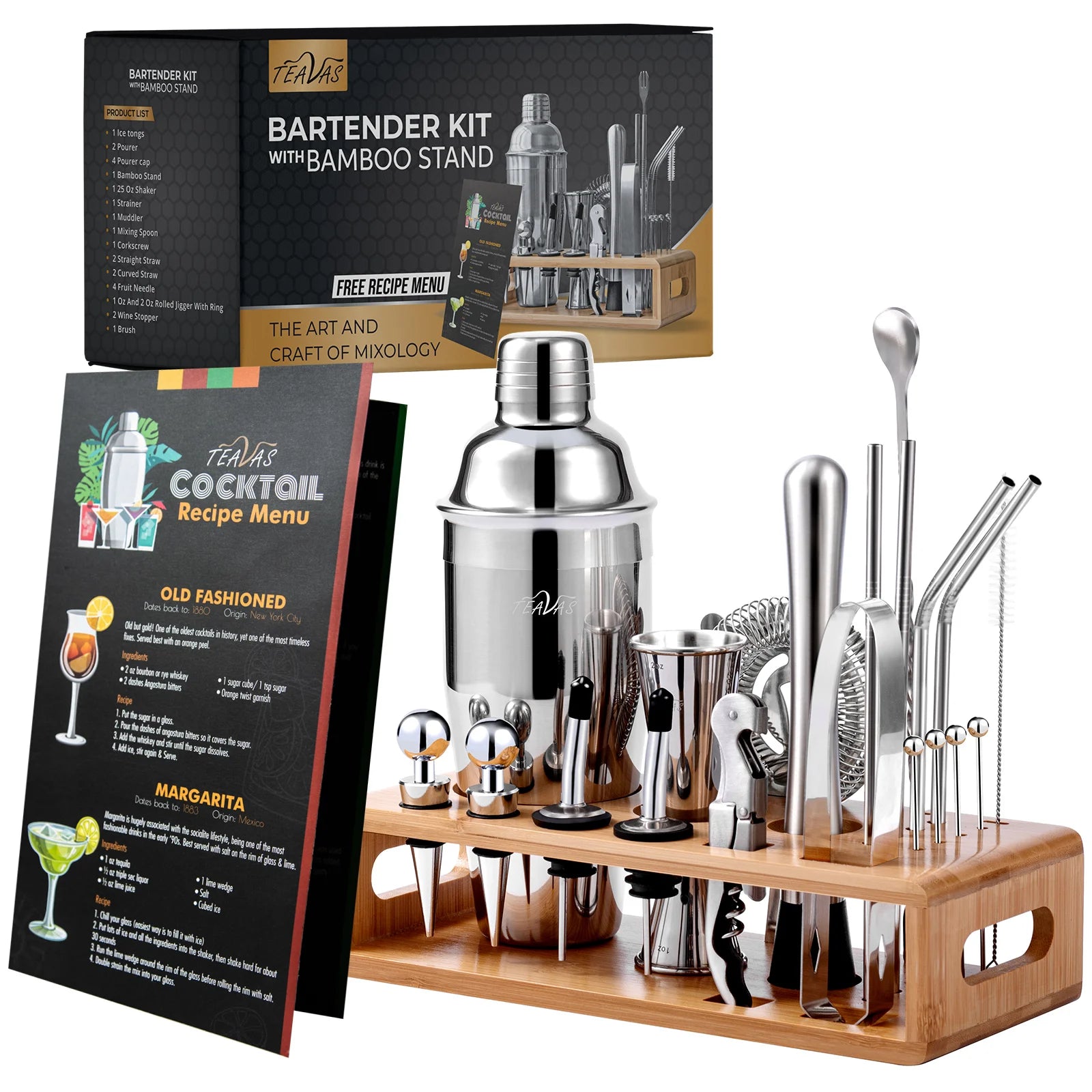 TEAVAS 25 Pieces Mixology Bartender Kit with Cocktail Shaker & Japanese Jigger - Cocktail & Alcohol Mixer Shaker Set - barware