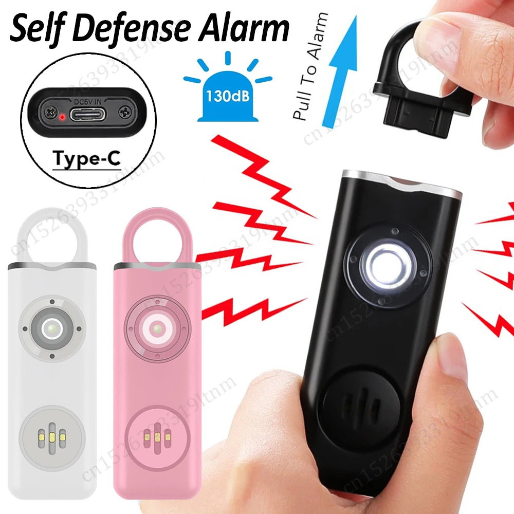 Personal Self Defense Alarm 130dB Anti-wolf Alert Safety Alarm For Female Carrying Rechargeable Emergency Alarm with Keychain