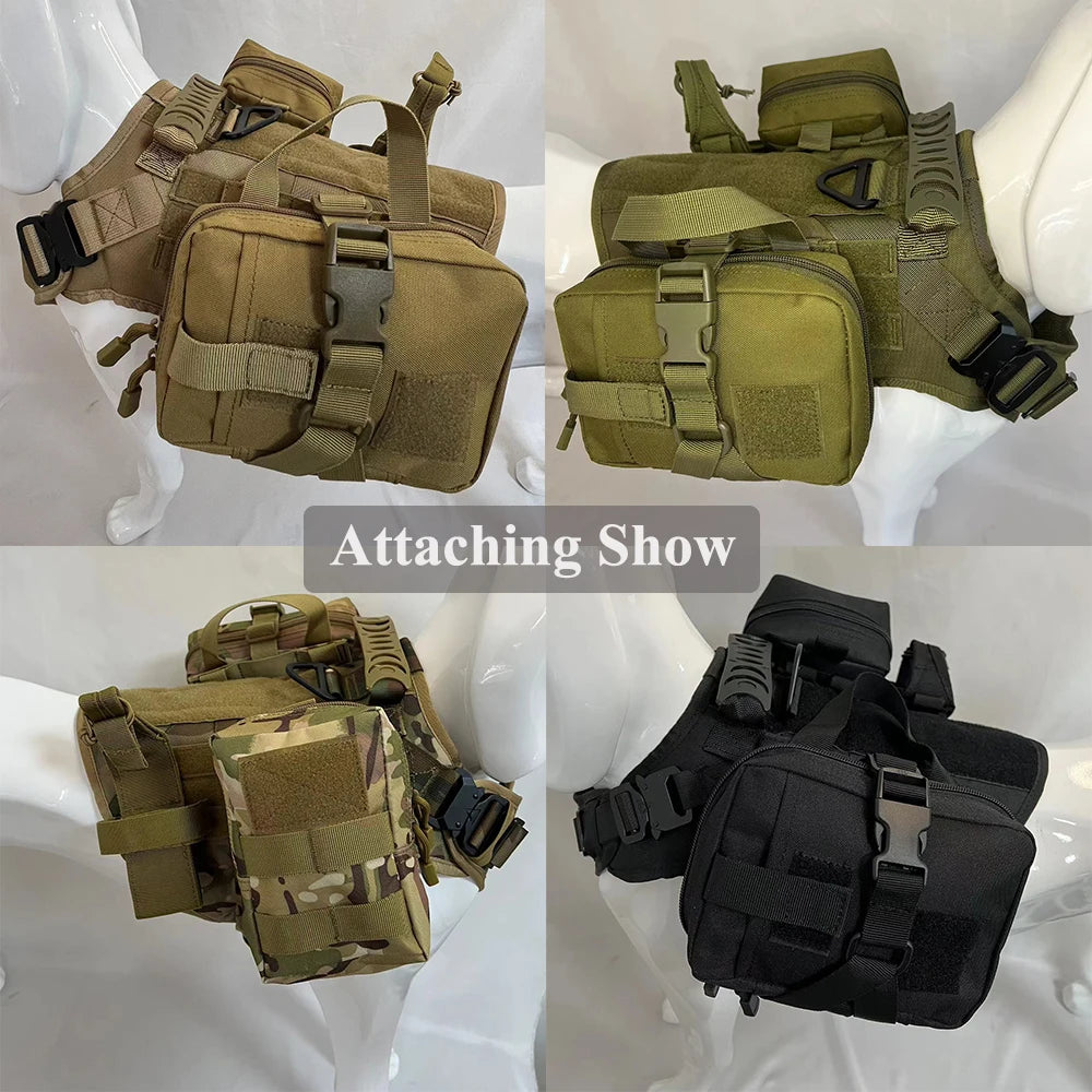 3Pcs Dog Tactical Bags Attaching on Harness Vest 2Pcs Pouch Molles and 1 Belt Bottle Holder Waist Military Training Carrier