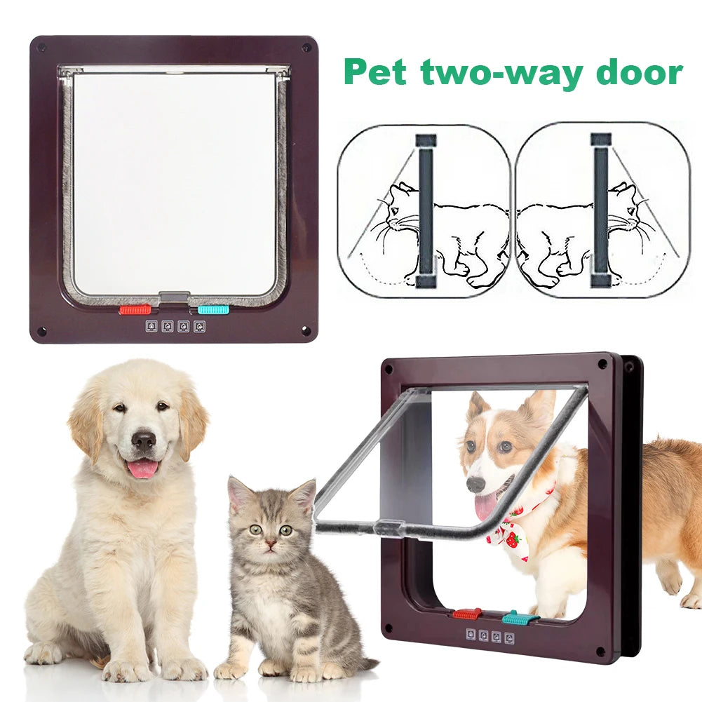 Smart Pet Door 4 Way Lock Security Flap Sliding Door Controllable Switch Cat Puppy Safety Gate Dog Kitten Flap Door Pet Supplies