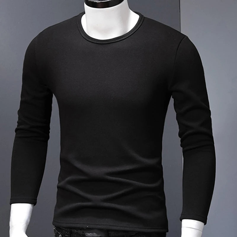 Ammug 2024 New Warm Underwear for Men's Autumn Wear Underlay Winter Round Neck Long Sleeve Plush Thickened Men's T-shirt Top