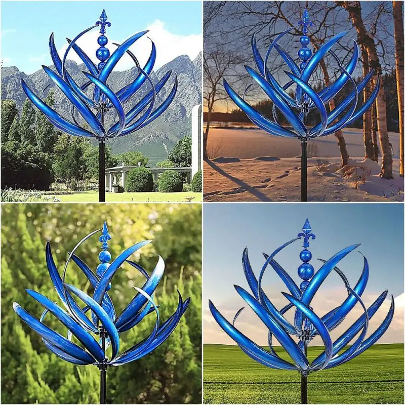 New Harlow Wind Spinner Metal Windmill 3D Wind Powered Kinetic Sculpture Lawn Metal Wind Solar Spinners Yard Garden Decoration