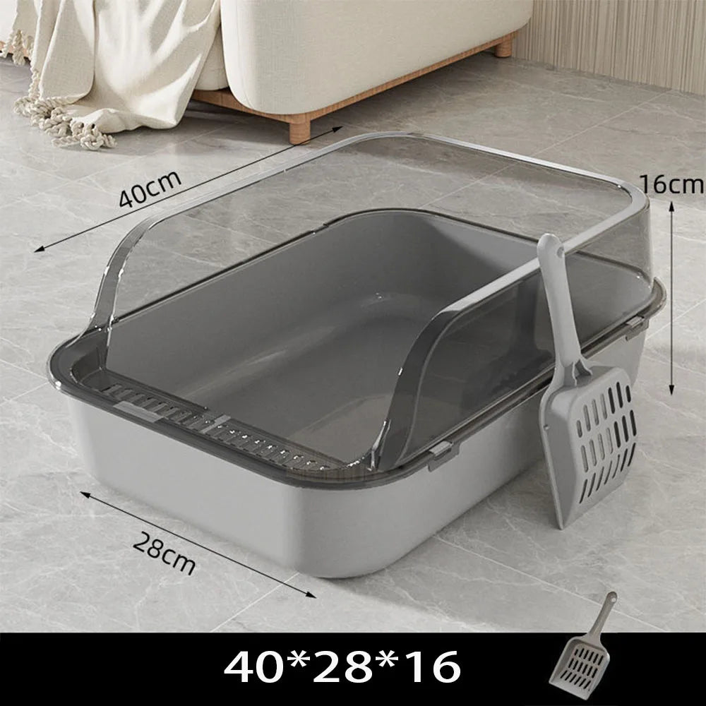 Cat Litter Box Kitty Sandbox Semi-enclosed High Side Splashproof Cat Toilet Pet Bedpans with Litter Scoop Cleaning Cat Supplies