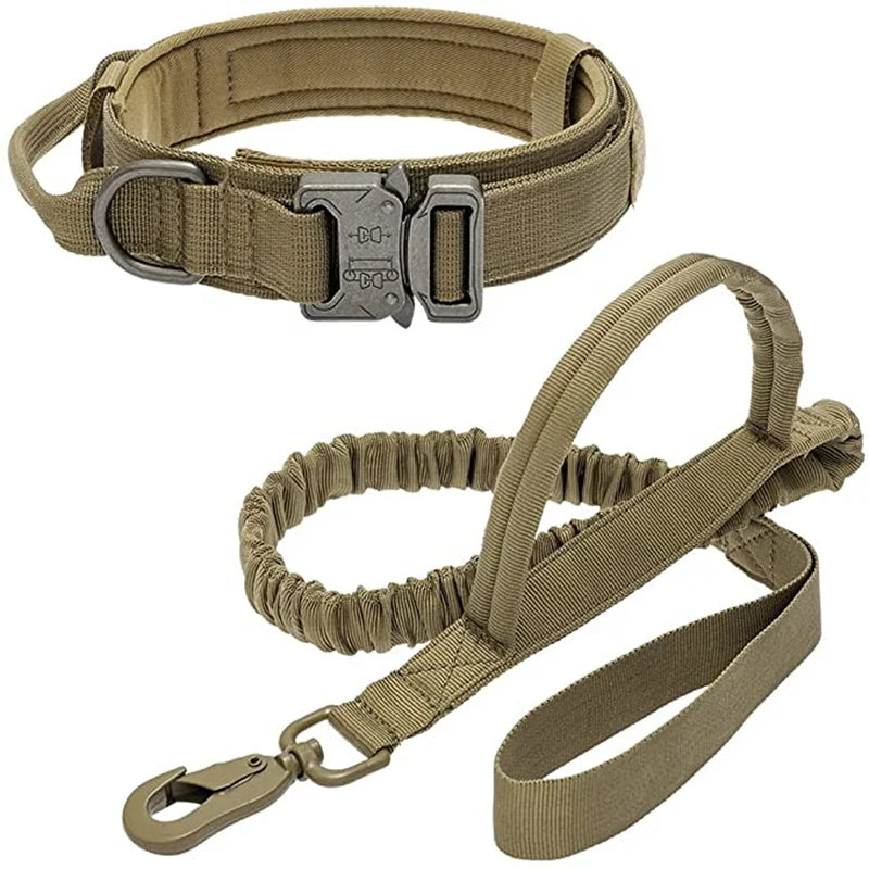 Durable Tactical Dog Collar Leash Set Adjustable Military Pet Collar Leash Medium Large Dog German Shepherd Training Accessories