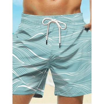 Curved Stripe Graphic Swim Trunks For Men Fashion 3D Print Short Pants Summer Holiday Hawaiian Drawstring Quick Dry Board Shorts