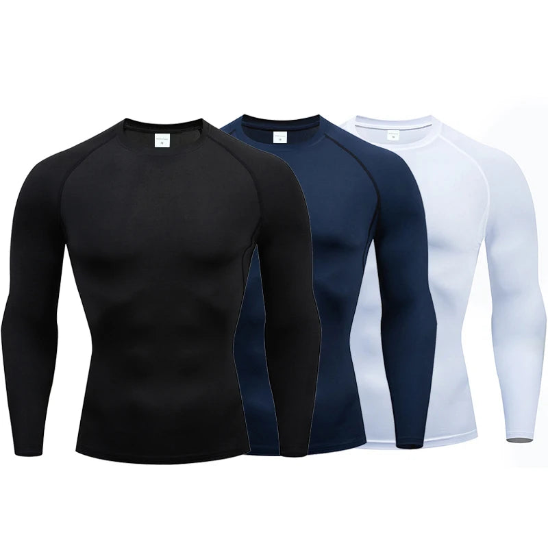 Compression Long Sleeve Shirt Black Fitness T-shirt Men's Muscle Quick drying Gym Sportswear Sun protection Sports Base layer