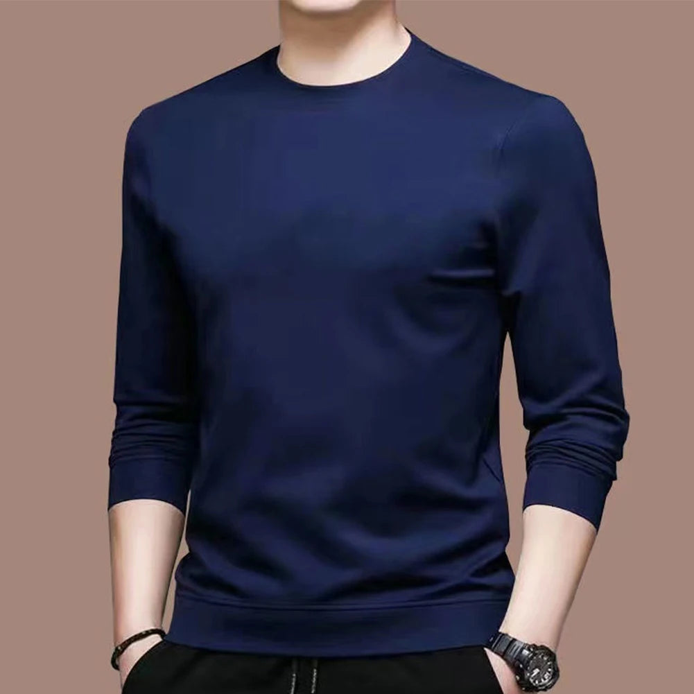 Mens Casual Long Sleeve Pullover T-Shirt Undershirt Blouse Muscle Activewear Pullover Top Round Neck Base Casual Men's T-shirt