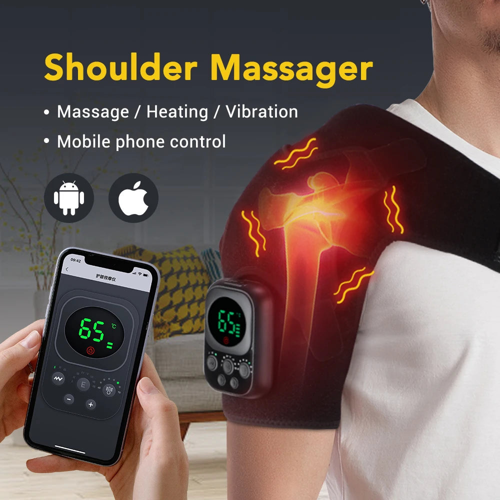 Electric Heating Shoulder Massager Adjustable Heated Shoulder Arthritis Relief Brace Vibration Thermal Massage With APP Control