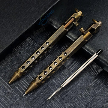 Creative Brass Bolt Action Tactical Pen Business Signature Ballpoint Pen for Self Protection School Student Office Stationery