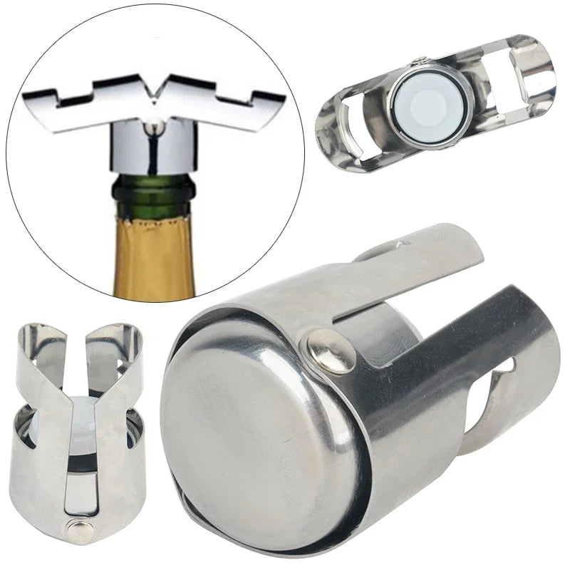 Stainless Steel Wine Bottle Stopper Vacuum Sealing Cork Champagne Wine Bottle Sparkling Stopper Sealing Bottle Cap Bar Tool