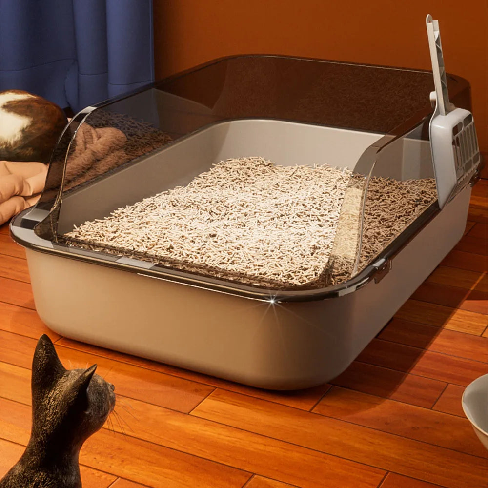 Cat Litter Box Kitty Sandbox Semi-enclosed High Side Splashproof Cat Toilet Pet Bedpans with Litter Scoop Cleaning Cat Supplies